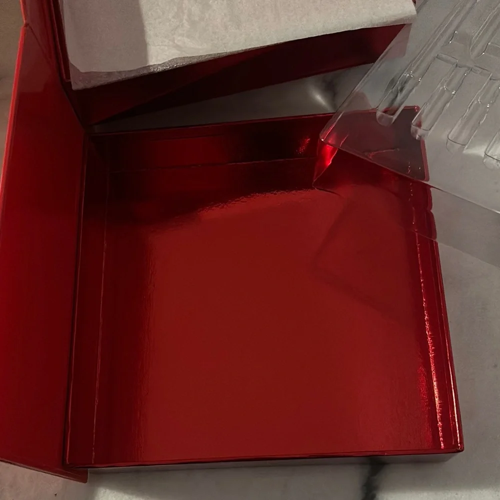 Bold Red Cardboard Cosmetic Box & Zippered Gold Tone Traincase